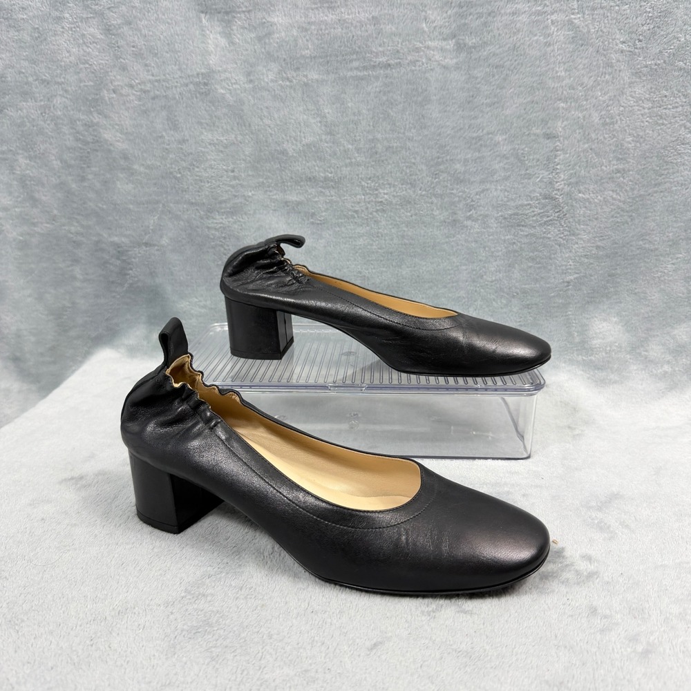 Everlane Womens 7.5 Black Leather Day Heel Block Pump Made in Italy Quiet Luxury